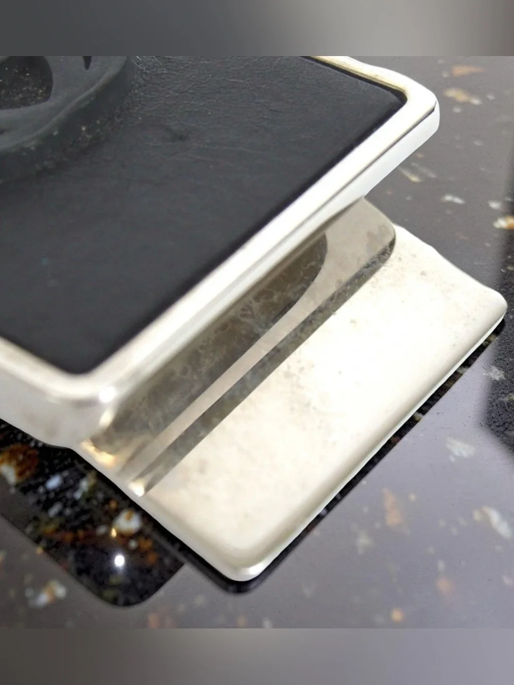 Gucci Black Leather Clip-On Phone Accessory with Silver Trim